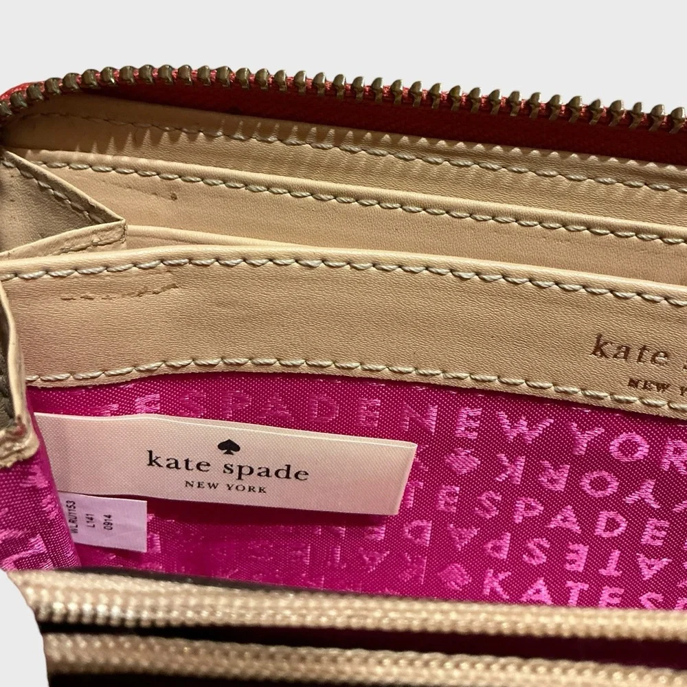 Kate Spade Wellesley Neda Zip Around Leather Continental Wallet Red Orange